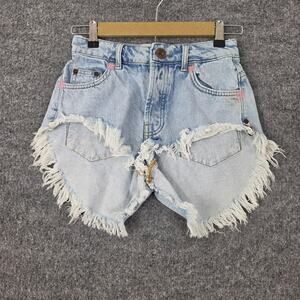 One Teaspoon Shorts 22 Rollers Distressed Cut Off Denim Blue Festival Hippie